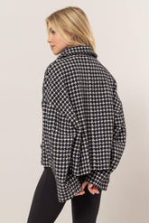 HYFVE Tweed Plaid Button Up Collared Neck Jacket OutfitFlow